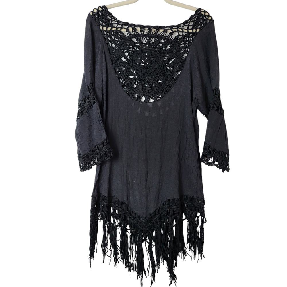 Zalia Atelier Black Beach Tunic Boho Style Size Medium #652 - Picture 2 of 13